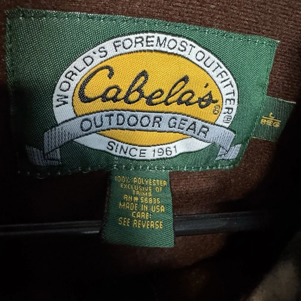 Vintage Cabelas Vest Mens Large Brown Camo Full Zip Fleece Hunting Made in USA